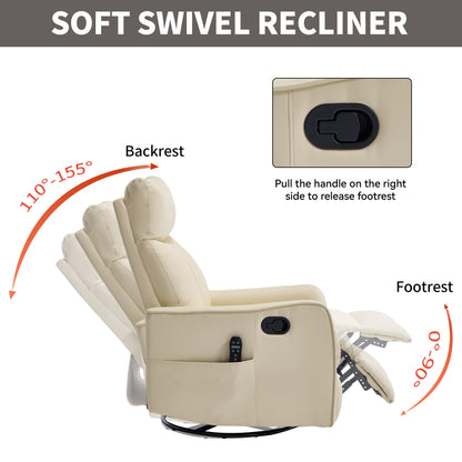 Beige leather heat massage manual recliner chair with rocker and swivel by HouseOfZazla on Tampa Home & Garden Store