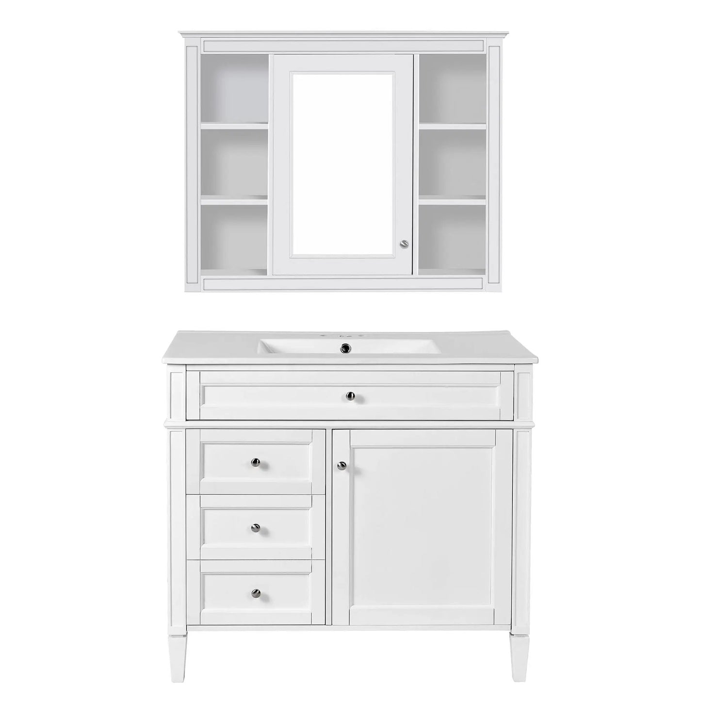 Bathroom Vanity With Mirror Cabinet white finish with 2 soft closing doors and 4 drawers on Tampa Home & Garden Store