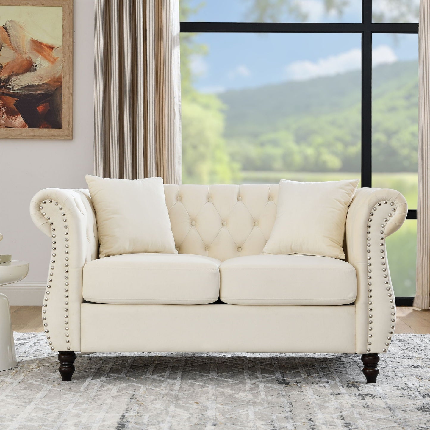 Chesterfield Sofa With Nailhead Trim and Cushions