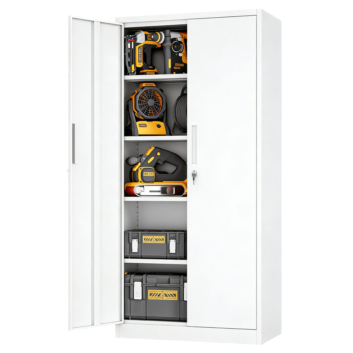 Steel garage storage cabinet with adjustable shelves and lock in white, by HouseOfZazla on Tampa Home & Garden Store