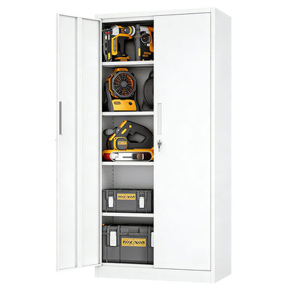 Steel garage storage cabinet with adjustable shelves and lock in white, by HouseOfZazla on Tampa Home & Garden Store