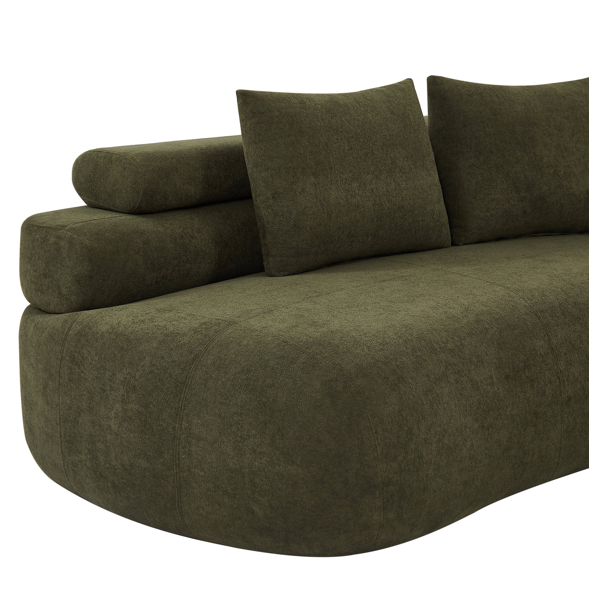 122in olive green curved sectional sofa by HouseOfZazla with plush cushions on Tampa Home & Garden Store