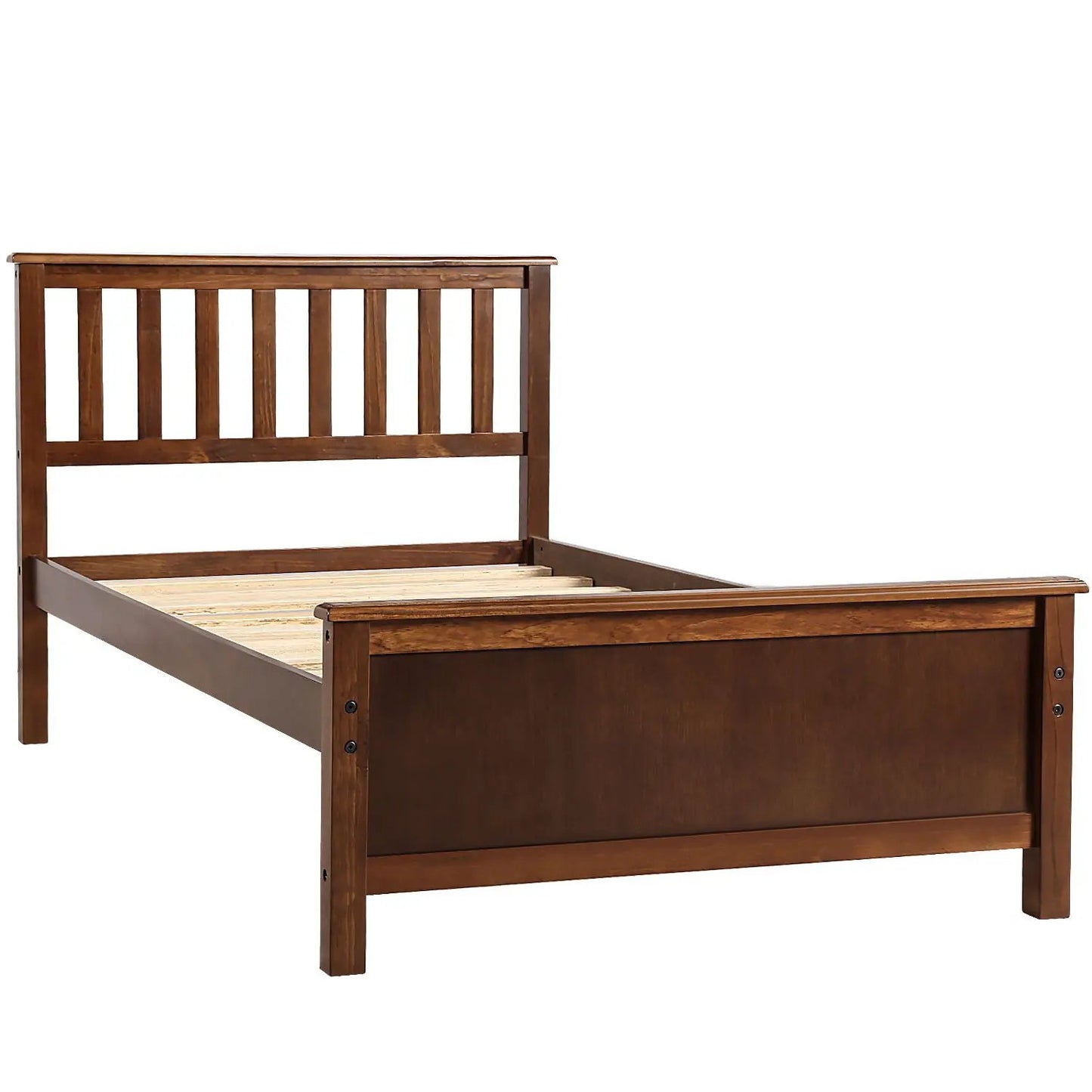 Platform bed with headboard and footboard in dark brown wood with slat support on Tampa Home & Garden Store