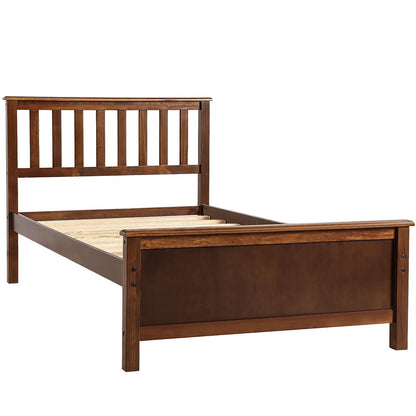 Platform bed with headboard and footboard in dark brown wood with slat support on Tampa Home & Garden Store