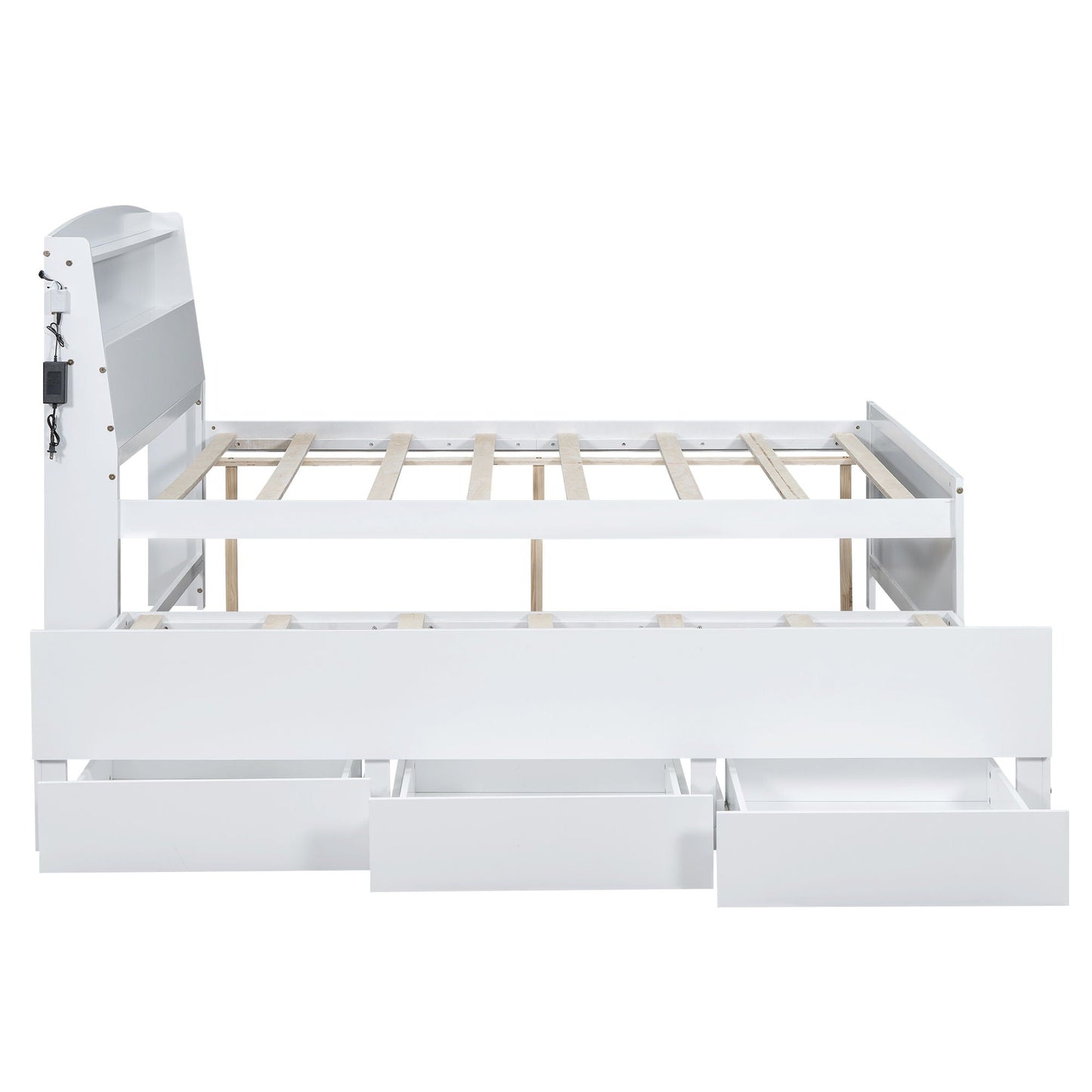 White full-size platform bed with LED headboard, twin trundle and 3 drawers on Tampa Home & Garden Store