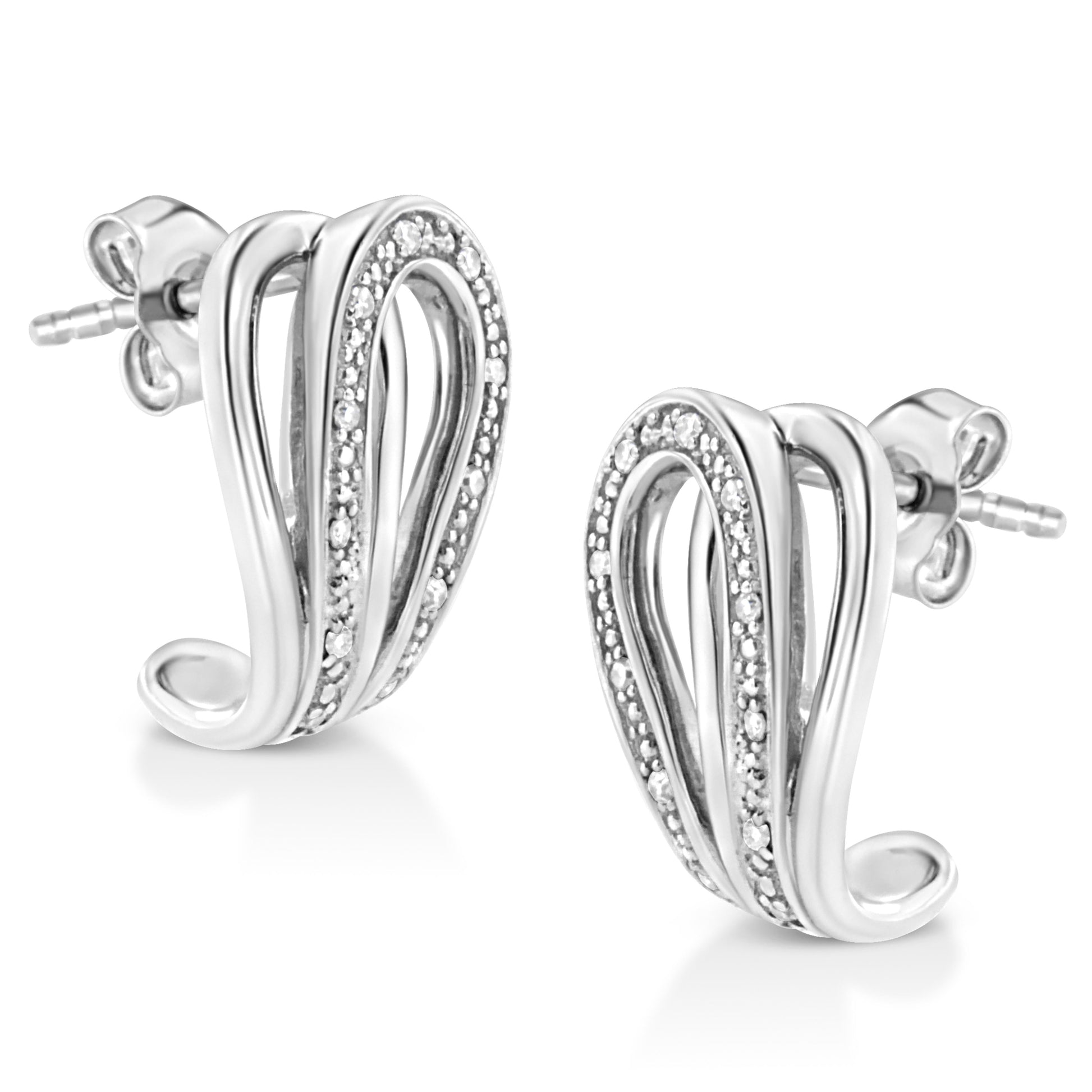 Sterling silver pave horseshoe hoop earrings with diamond accents I-J I1-I2 clarity pair on Tampa Home & Garden Store