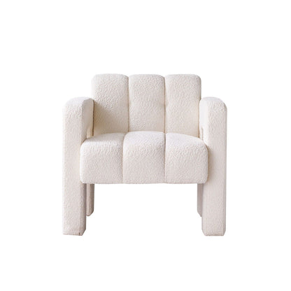Boucle upholstered accent chair with a solid wood frame in cream beige fabric on Tampa Home & Garden Store