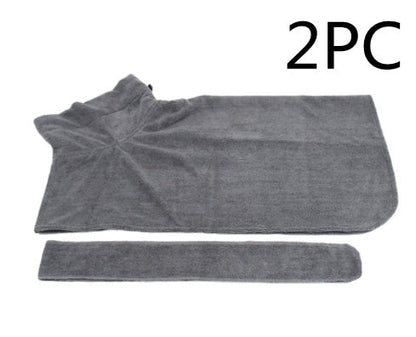 Absorbent pet bathrobe 2-piece set with waist-wrapped microfiber in grey by Pet Zen on Tampa Home & Garden Store