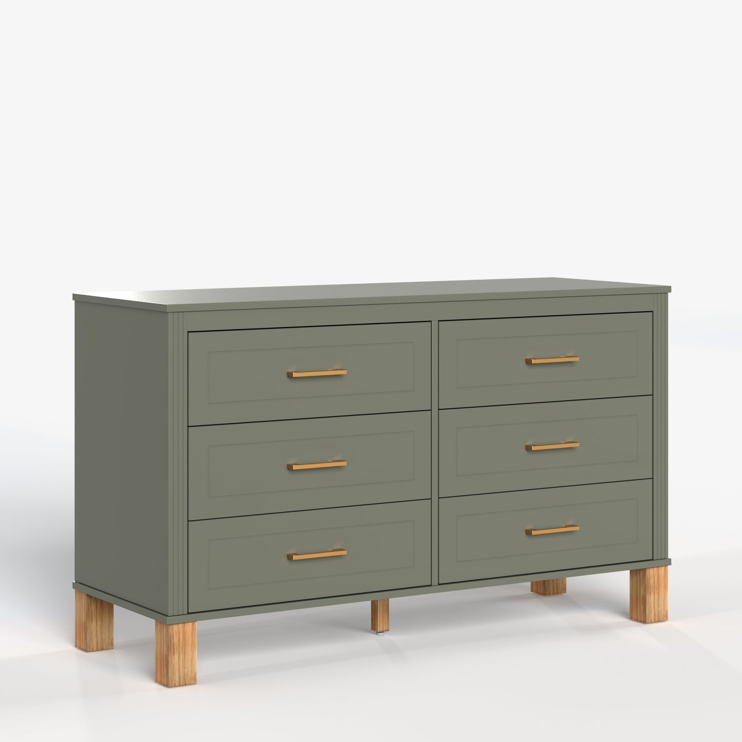 6-drawer double dresser olive green with gold handles on sturdy wooden legs on Tampa Home & Garden Store