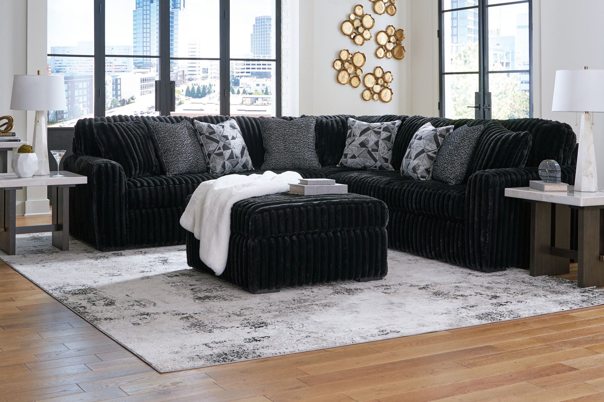 Midnight-Madness Sectional Set, black velvet 4-piece living room by Unique Piece Furniture on Tampa Home & Garden Store