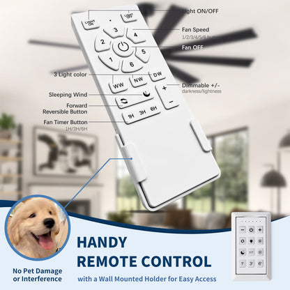 HouseOfZazla large white ceiling fan with dimmable LED light 8 blades remote control on Tampa Home & Garden Store