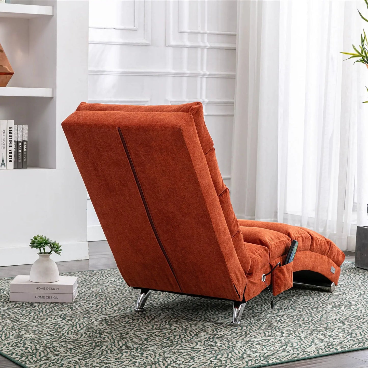 Unique Piece Furniture orange fabric ergonomic electric massage chaise lounge with remote control on Tampa Home & Garden Store