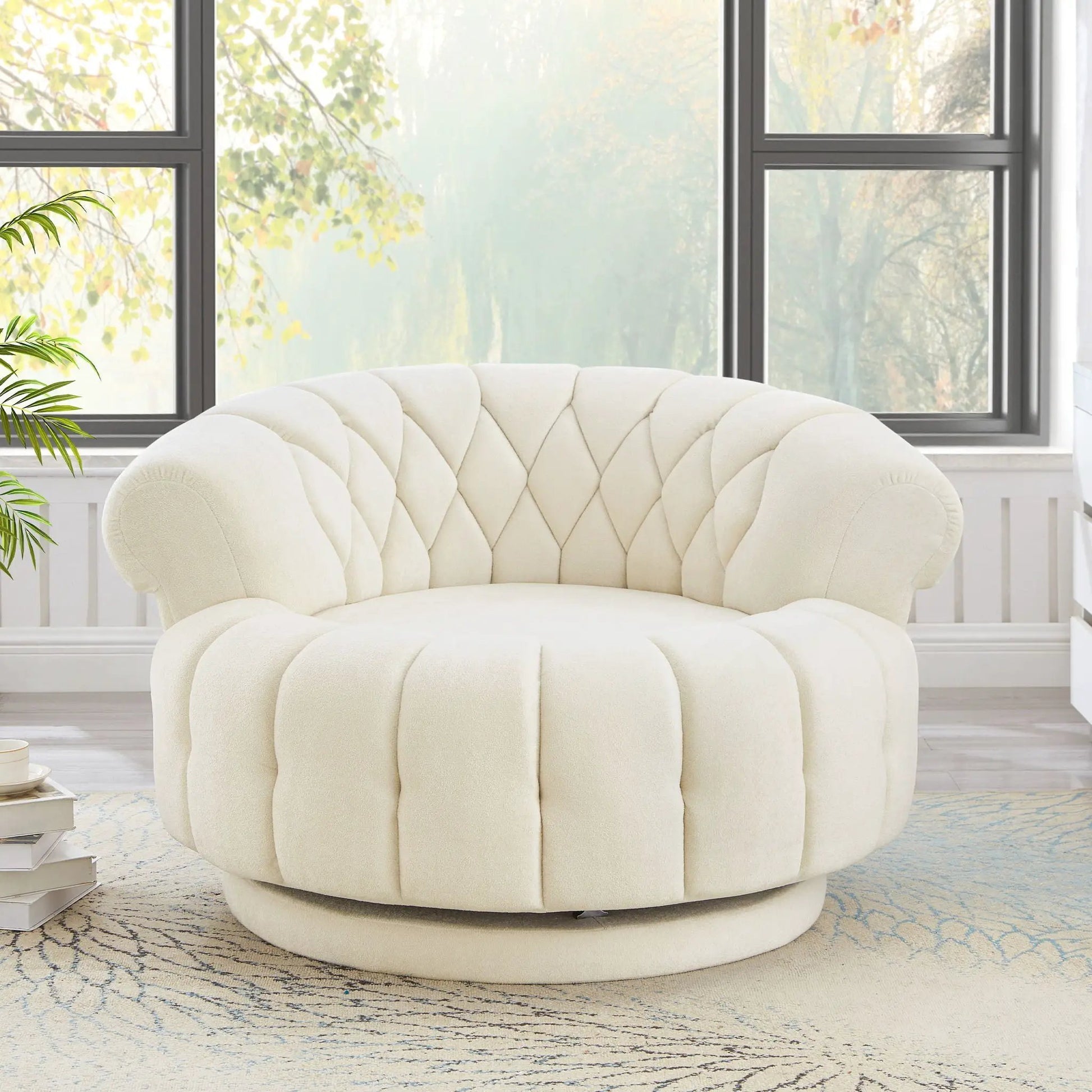 Round swivel accent chair with rotation in tufted upholstery by Unique Piece Furniture on Tampa Home & Garden Store
