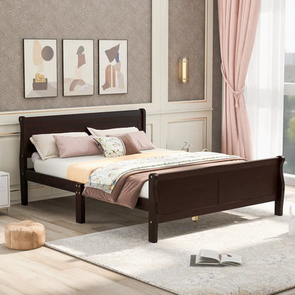 Platform sleigh bed frames in dark wood with headboards and footboards, twin set on Tampa Home & Garden Store