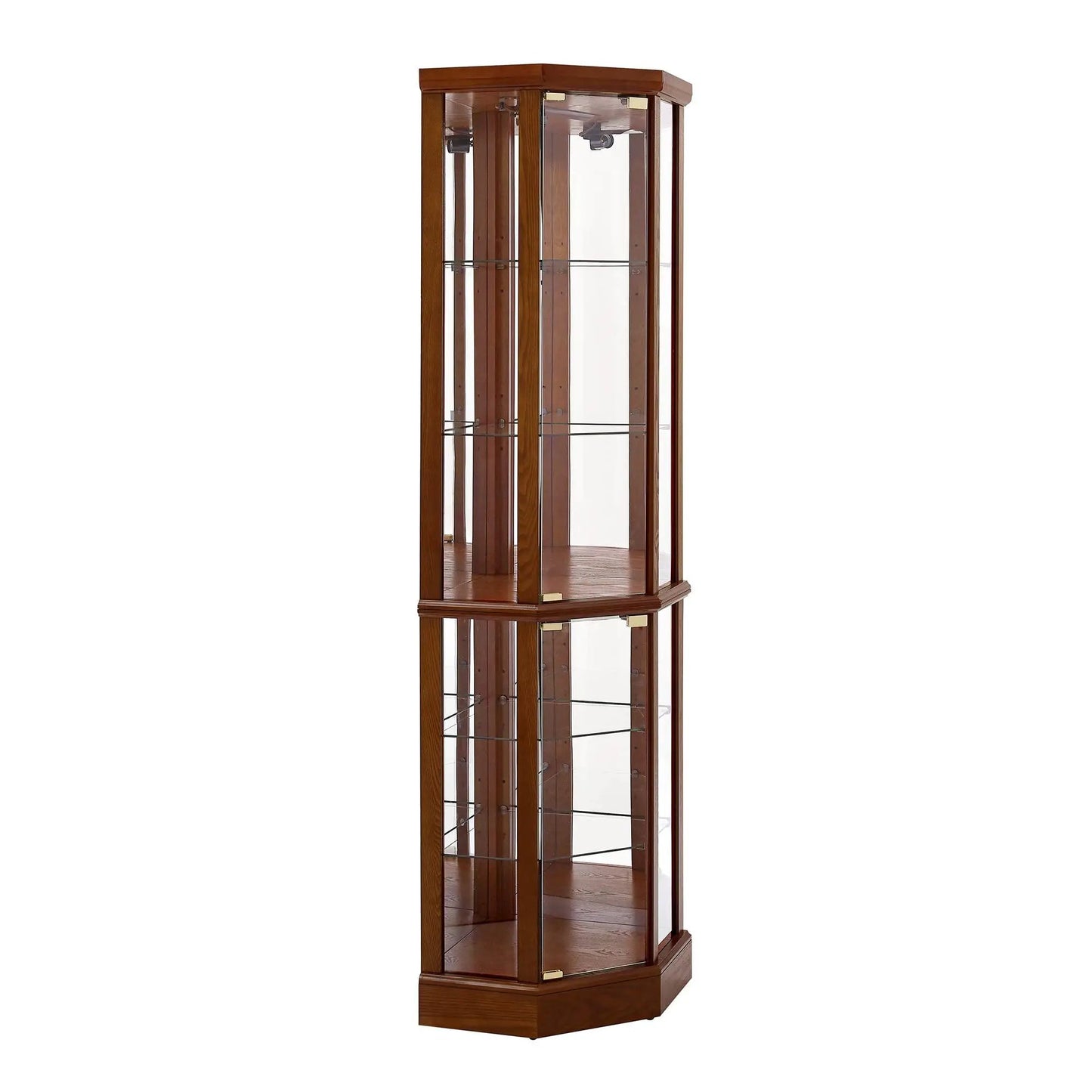 6 Shelf Lighted Corner Curio Cabinet with adjustable tempered glass shelves and mirror back on Tampa Home & Garden Store