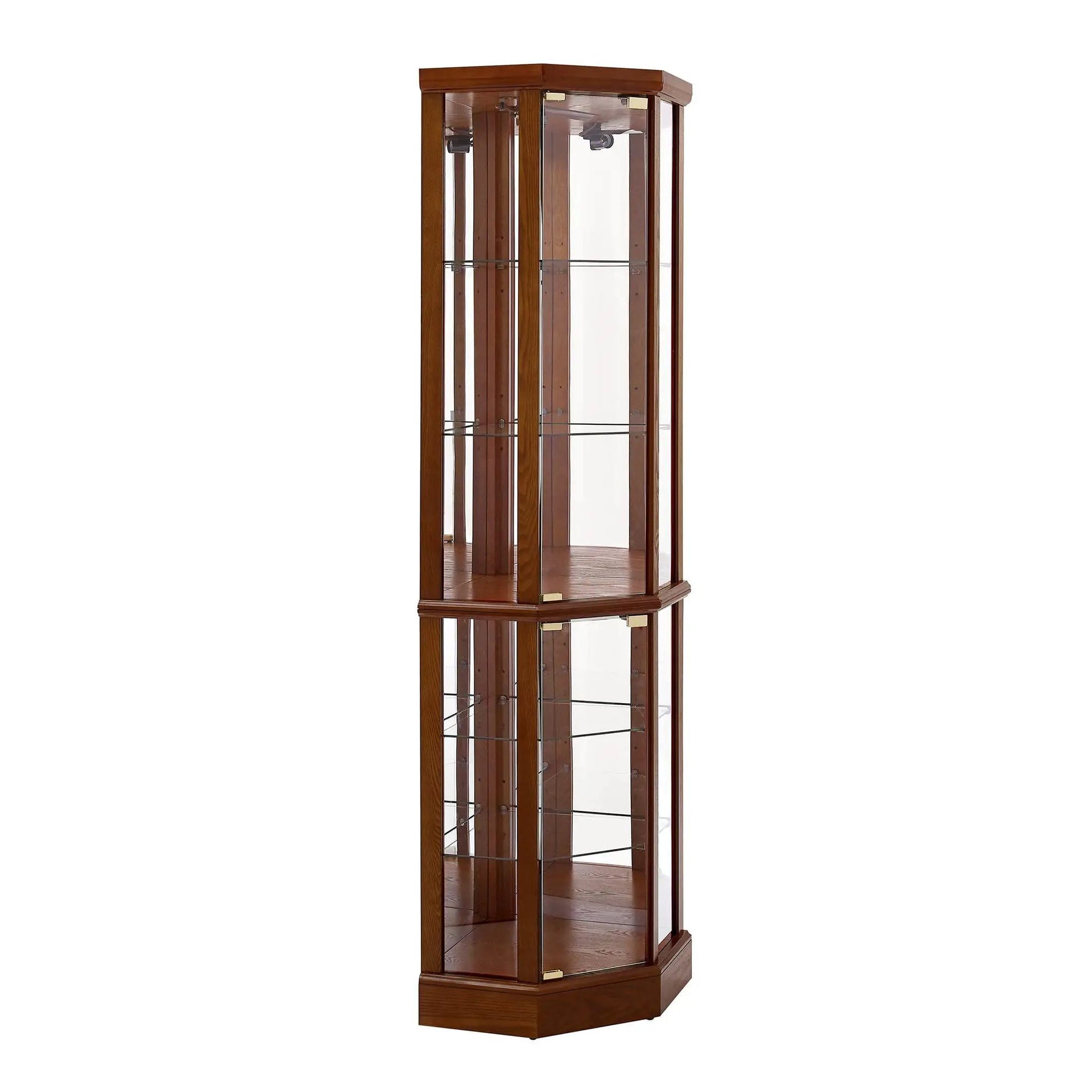 6 Shelf Lighted Corner Curio Cabinet with adjustable tempered glass shelves and mirror back on Tampa Home & Garden Store
