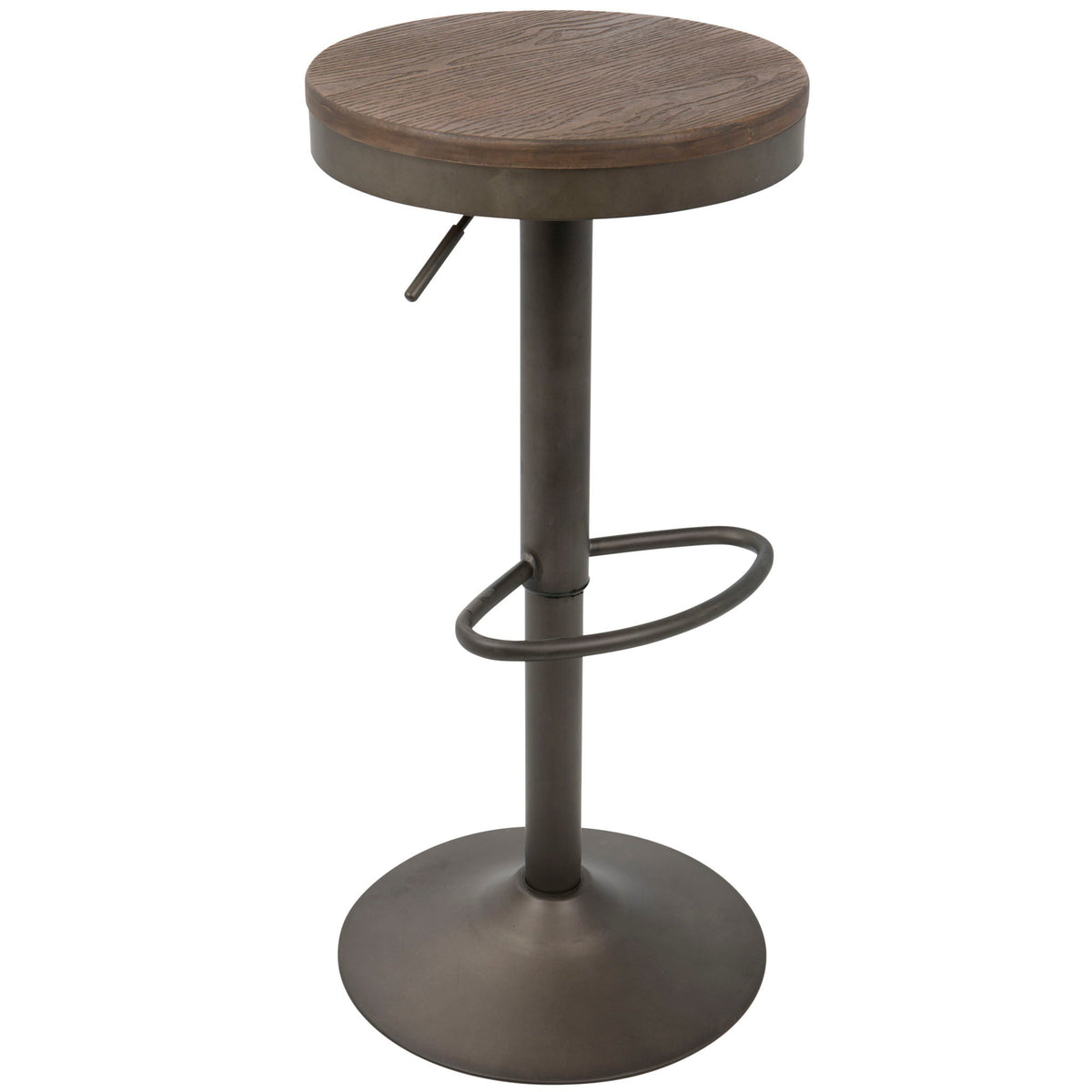 Industrial adjustable barstool set of 2 with swivel, dark brown wood seat and metal base on Tampa Home & Garden Store