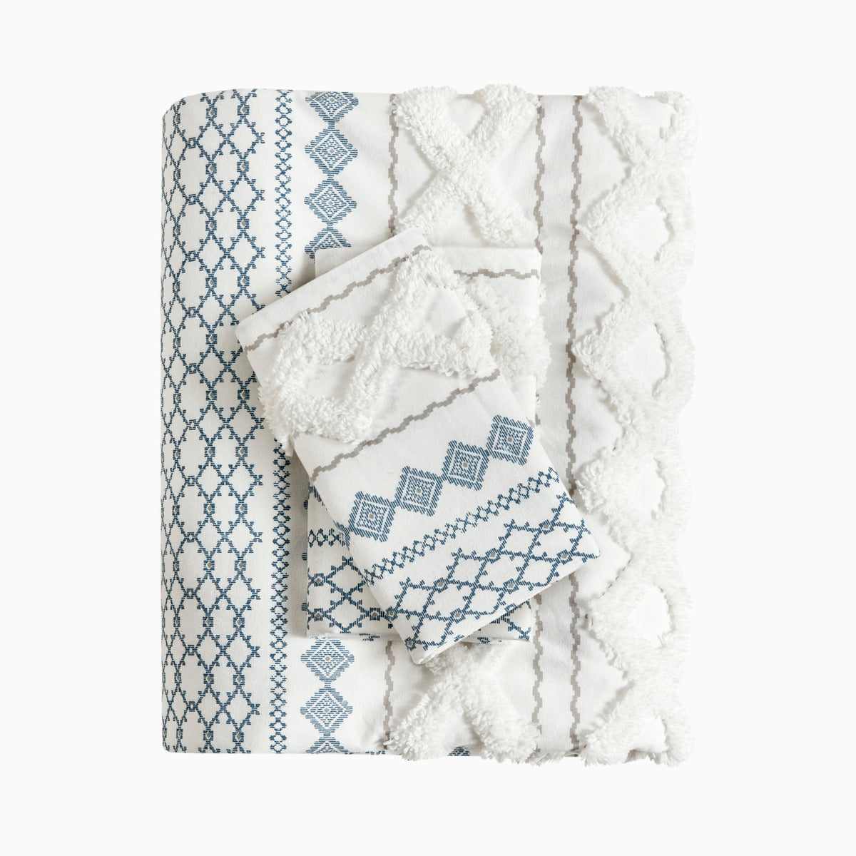 Cotton printed duvet cover set with chenille Full/Queen blue geometric pattern HouseOfZazla on Tampa Home & Garden Store