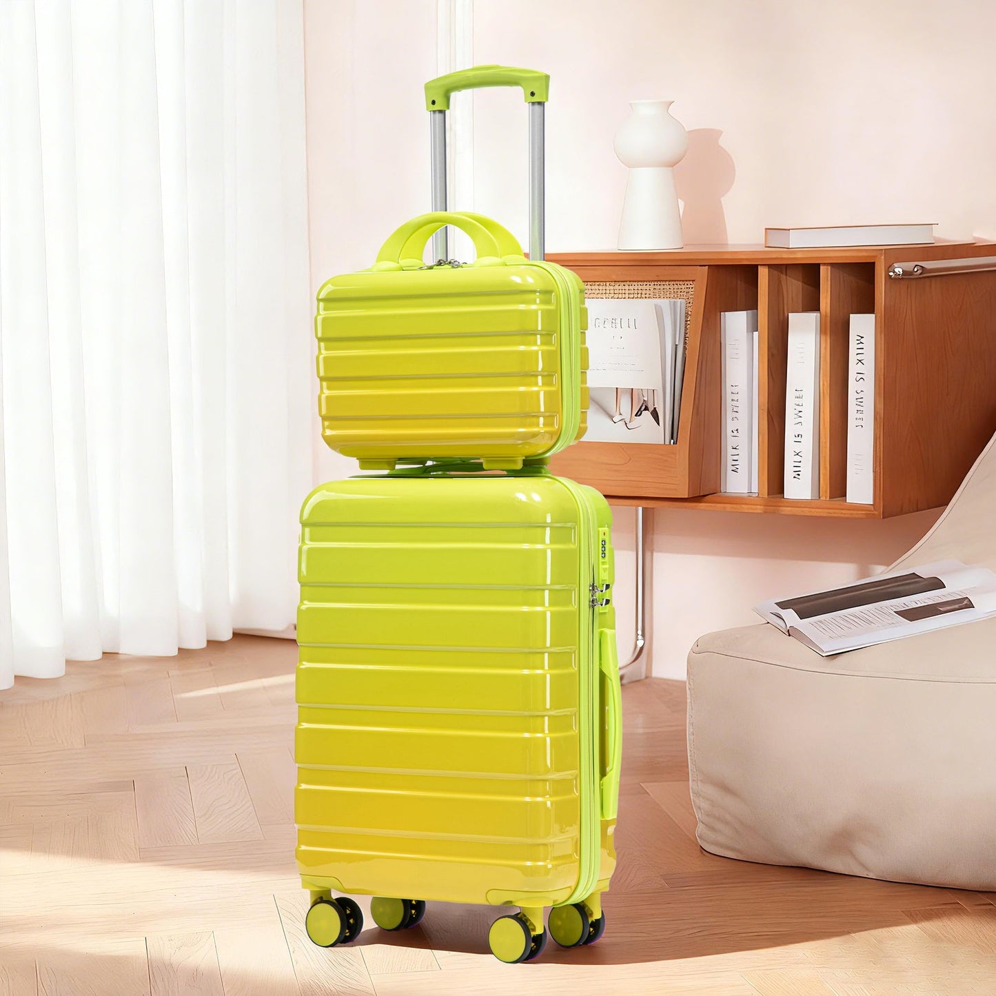 Two-piece gradient lime PC spinner luggage set (14/20 in) with locks on Tampa Home & Garden Store