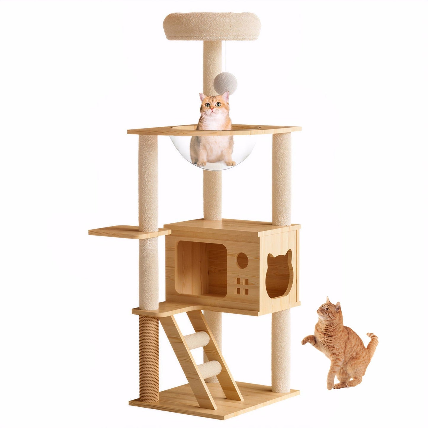 Modern Cat Tower natural wood cat tree with sisal posts and top perch HouseOfZazla on Tampa Home & Garden Store
