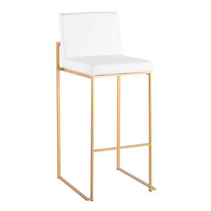 Contemporary high back barstool with white upholstered seat and back, gold metal frame on Tampa Home & Garden Store