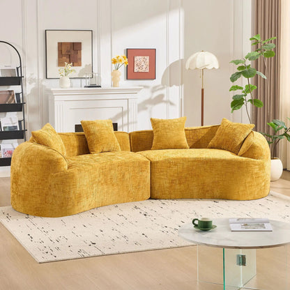 Curved Compressed Sofa in mustard-yellow fabric, Nordic-style by Unique Piece Furniture on Tampa Home & Garden Store