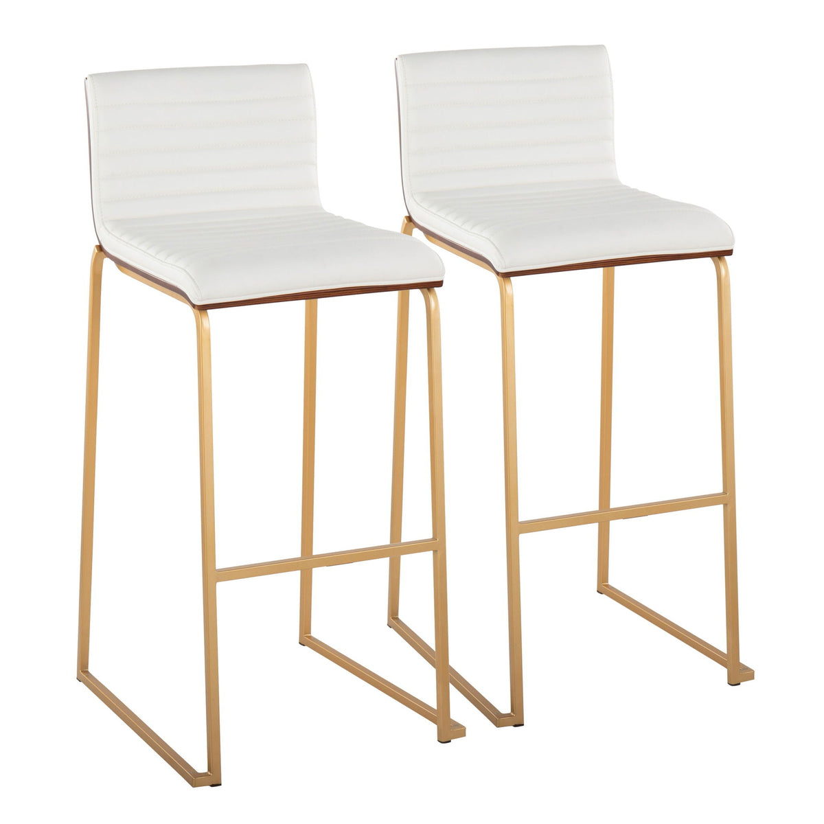Mason Mara barstool set with white upholstered seats and gold frames on Tampa Home & Garden Store