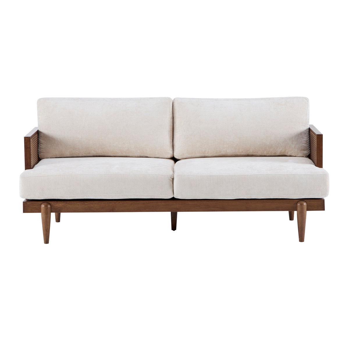EMIR 72in Square-Arm 3-Seater Boucle Sofa with Cane Rattan and Wood Frame HouseOfZazla on Tampa Home & Garden Store