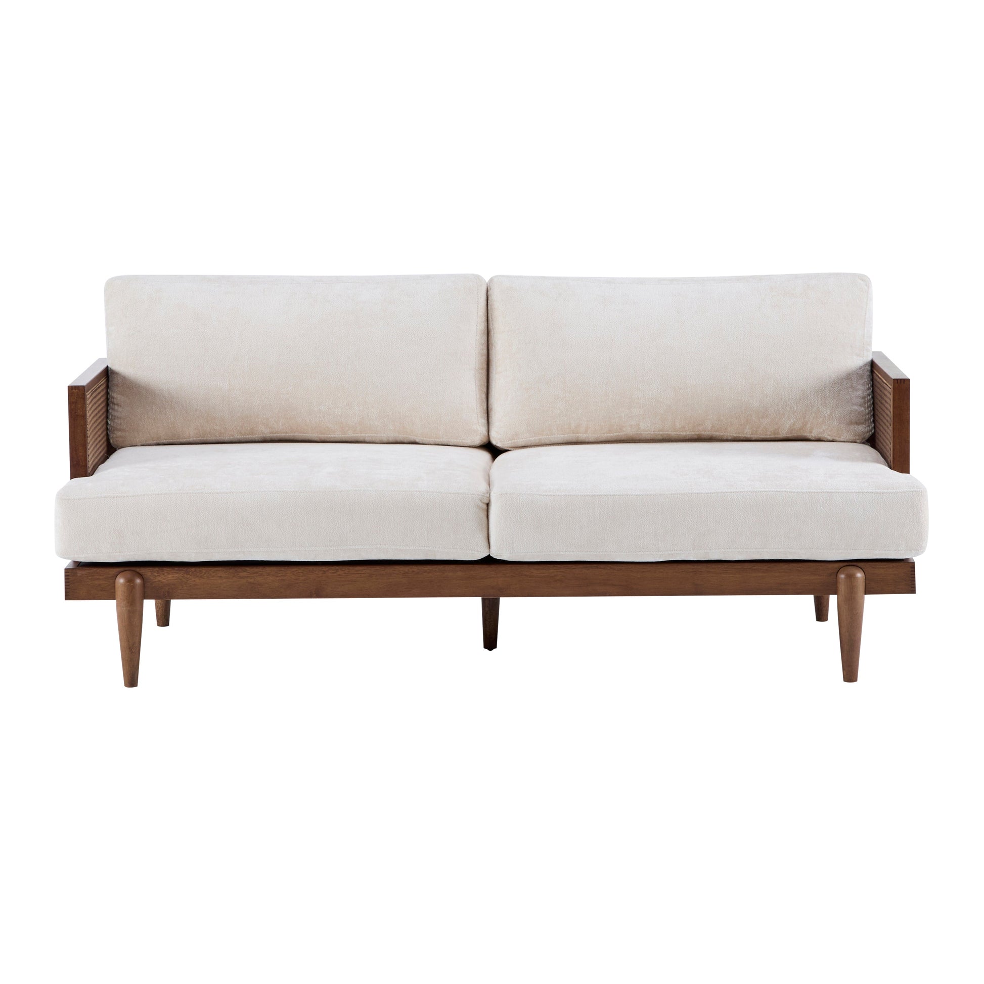 EMIR 72in Square-Arm 3-Seater Boucle Sofa with Cane Rattan and Wood Frame HouseOfZazla on Tampa Home & Garden Store