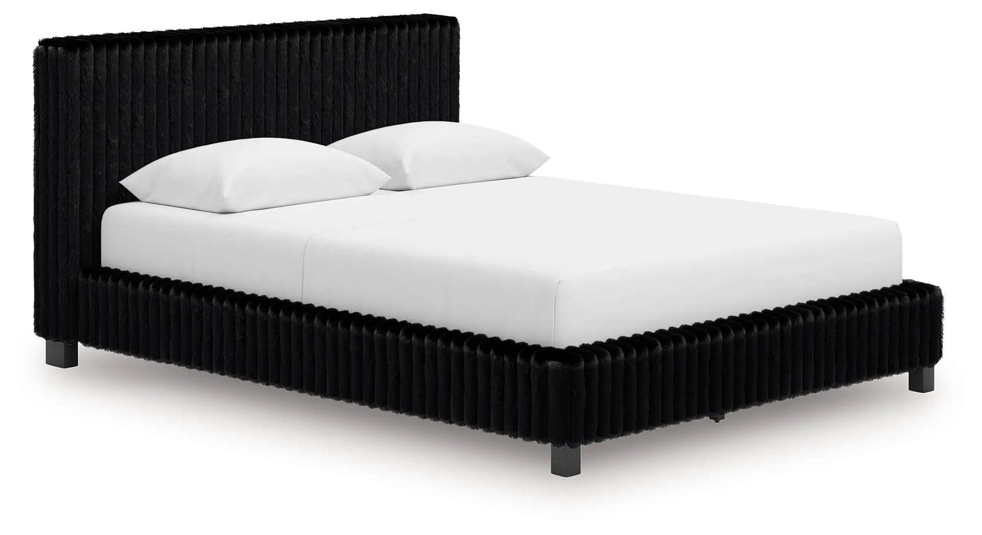 Zuraleus upholstered bed black velvet with ribbed headboard and rails Unique Piece Furniture on Tampa Home & Garden Store