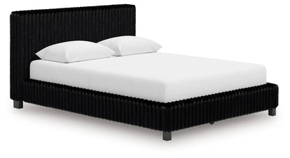 Zuraleus upholstered bed black velvet with ribbed headboard and rails Unique Piece Furniture on Tampa Home & Garden Store