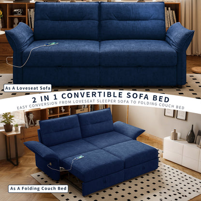 Multi-Functional 85-Inch Convertible Sofa Bed in blue upholstery by HouseOfZazla on Tampa Home & Garden Store