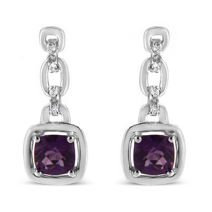 Amethyst cushion drop earrings in .925 sterling silver with diamond accents by Bids.com on Tampa Home & Garden Store