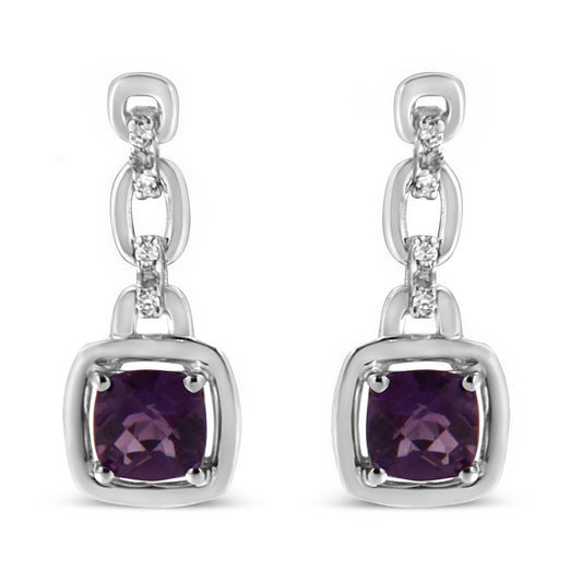 Amethyst cushion drop earrings in .925 sterling silver with diamond accents by Bids.com on Tampa Home & Garden Store