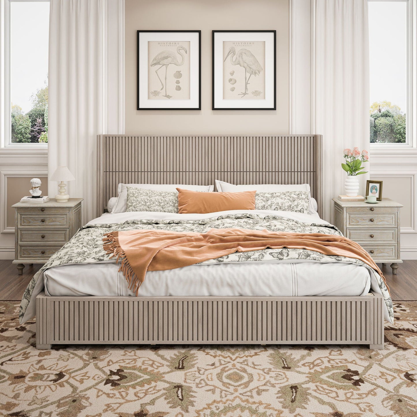 Modern Platform Bed Frame with Tall Headboard
