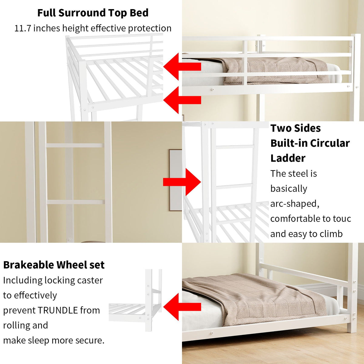 Bunk Bed by HouseOfZazla white with built-in circular ladder and safety guardrails on Tampa Home & Garden Store