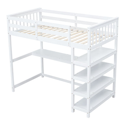 Loft Bed With Shelves And Under Bed Desk white HouseOfZazla with slatted bed base shelves on Tampa Home & Garden Store