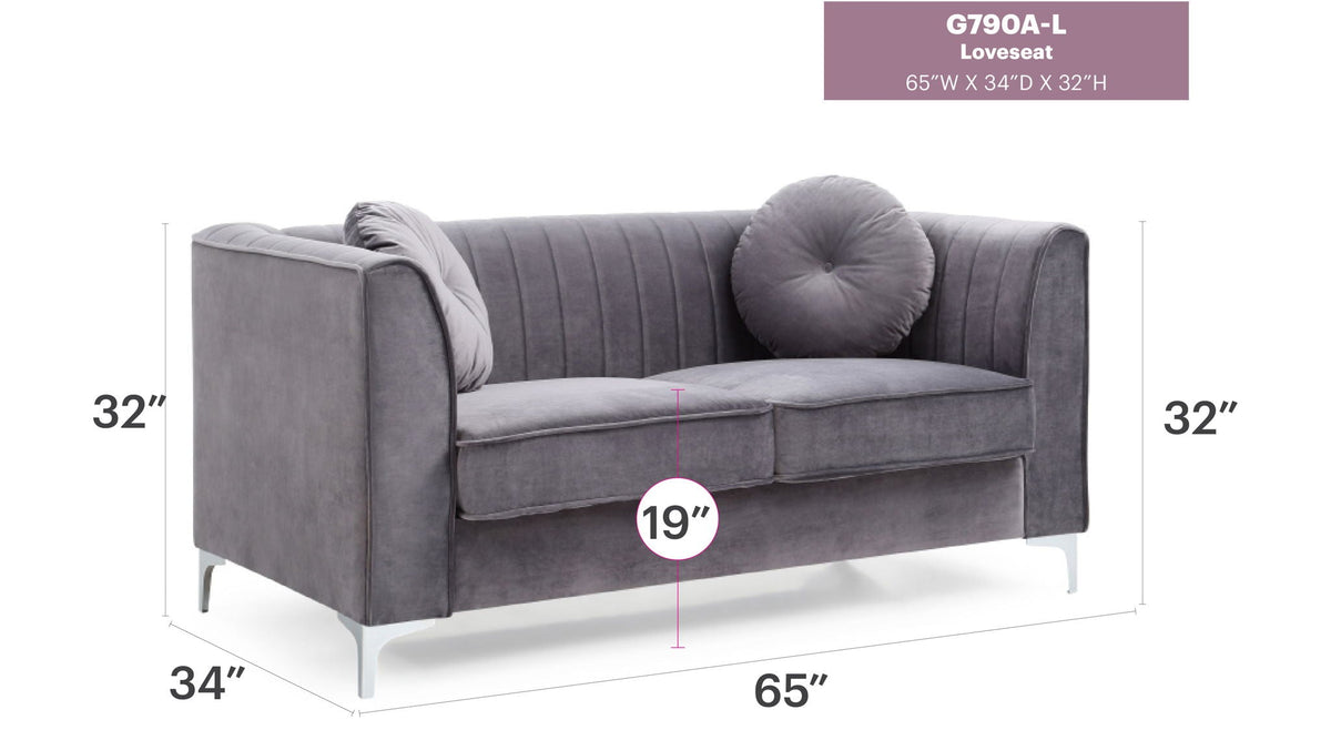 Glam Styled Micro Suede Loveseat with Channel Quilting by HouseOfZazla, gray stationary on Tampa Home & Garden Store
