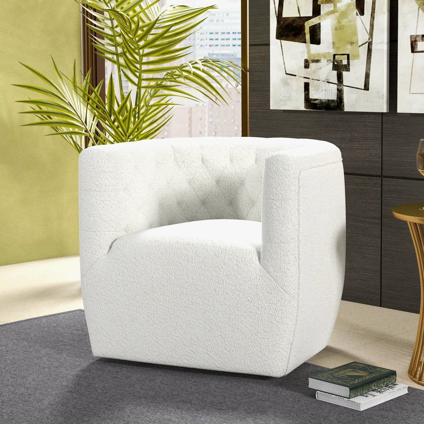 Delaney ergonomic swivel chair, white textured upholstery, modern rounded arms on Tampa Home & Garden Store