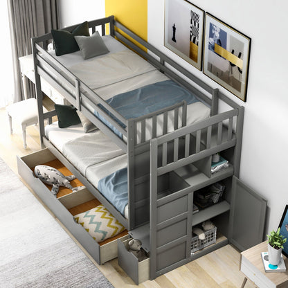 Bunk Bed gray by HouseOfZazla with convertible bottom bed and storage drawers and shelves on Tampa Home & Garden Store