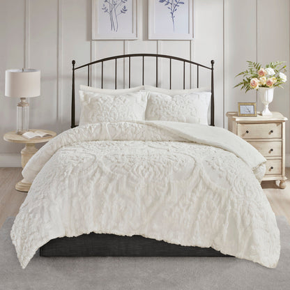 Off White Tufted Cotton King Comforter Set