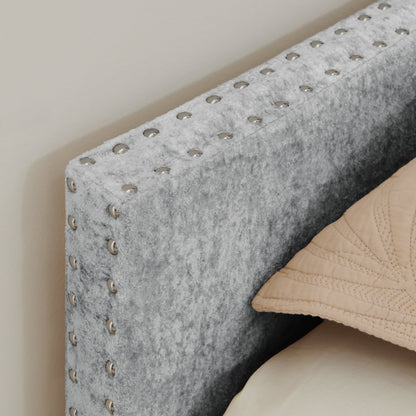 Full-Size curved round-edge padded backrest daybed in gray velvet with studded edges on Tampa Home & Garden Store