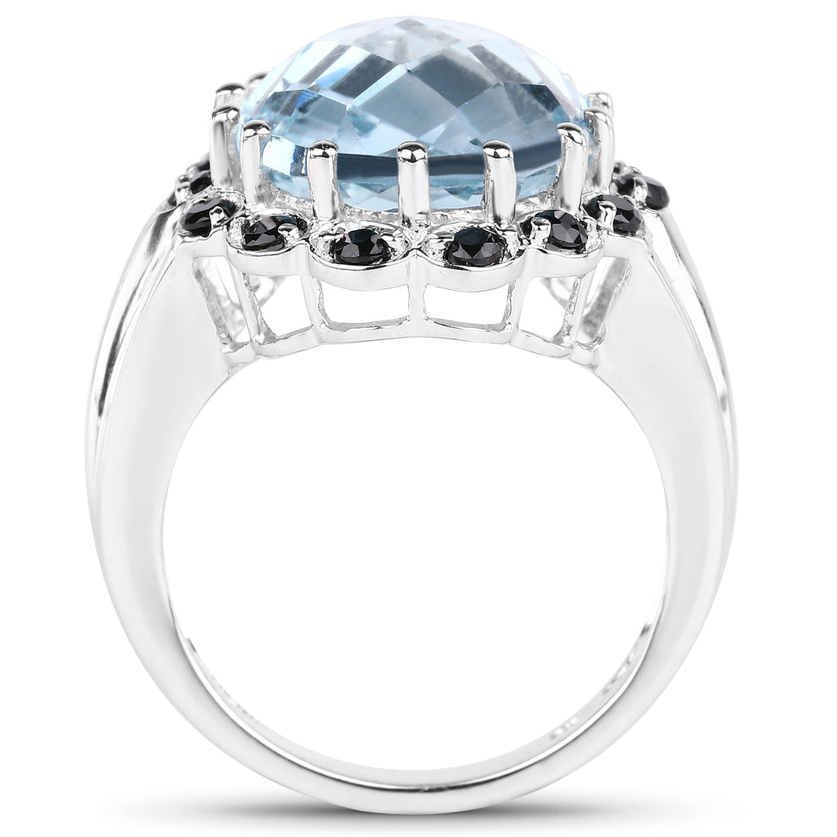 Ring 12.49ct genuine blue topaz with black spinel halo on sterling silver band by Bids.com on Tampa Home & Garden Store