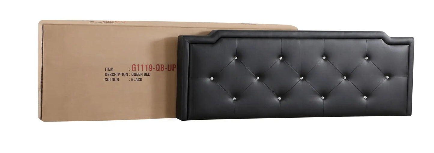 Button tufted queen bed in black faux leather with tufting by Unique Piece Furniture on Tampa Home & Garden Store