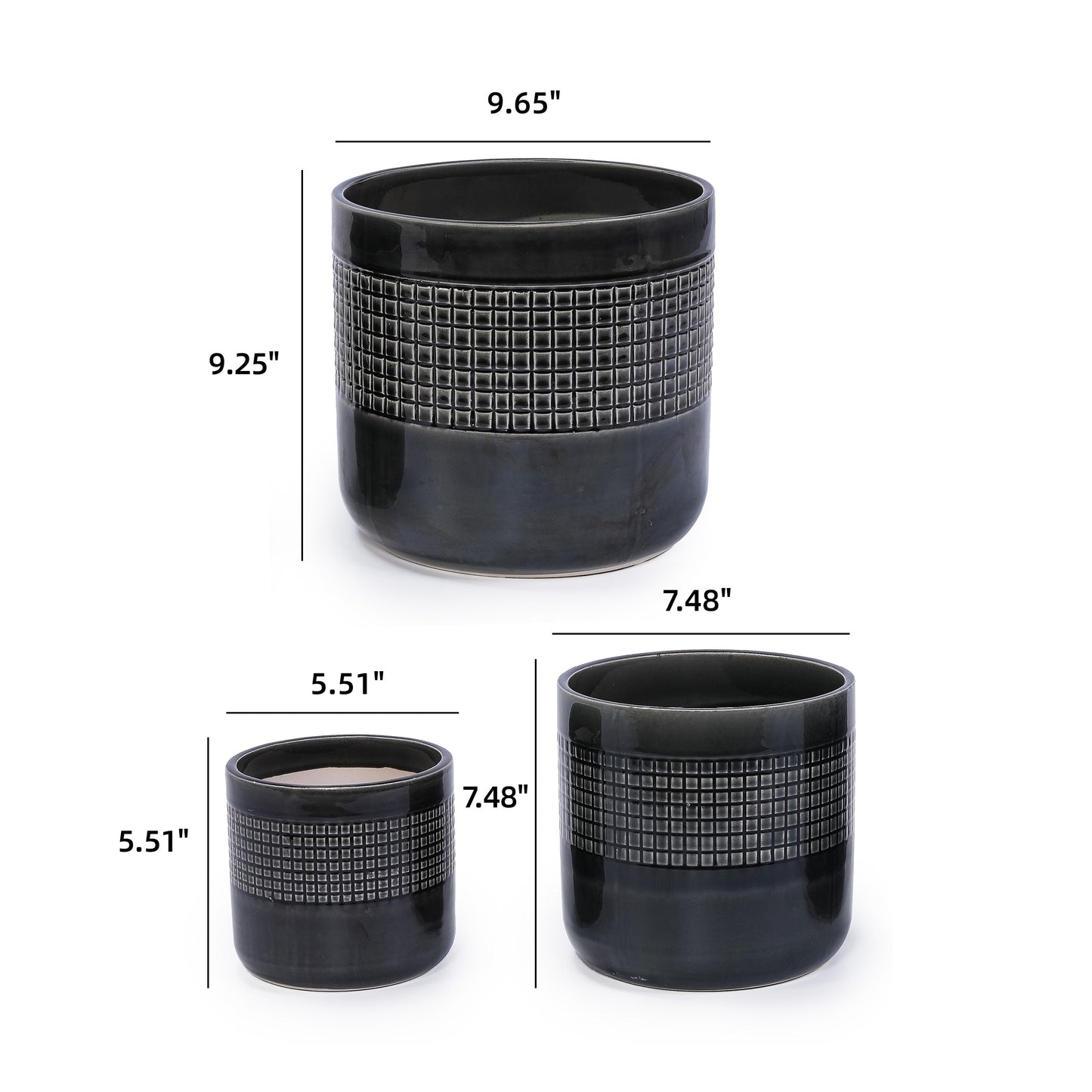 Garden pot saucer by HouseOfZazla, handmade black ceramic with a textured grid band on Tampa Home & Garden Store