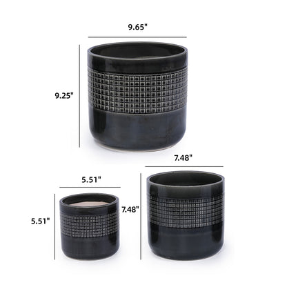 Garden pot saucer by HouseOfZazla, handmade black ceramic with a textured grid band on Tampa Home & Garden Store
