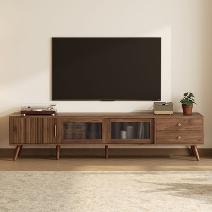 TV stand wood by HouseOfZazla for 85-inch TVs with storage cabinets and midcentury legs on Tampa Home & Garden Store