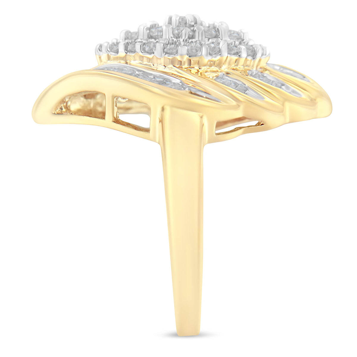 10K yellow gold diamond cocktail ring with cluster diamonds, 3/4 ct tw, I-J color I2-I3, size 8 on Tampa Home & Garden Store