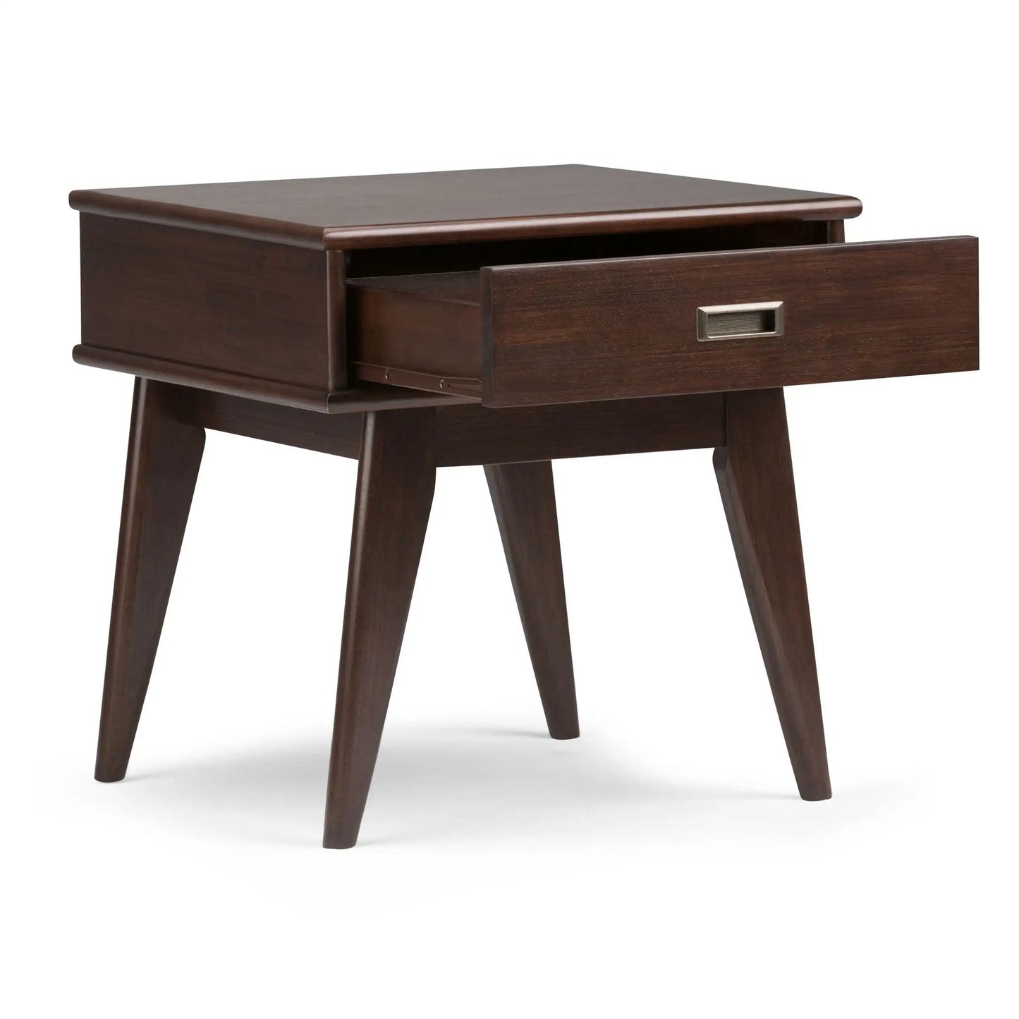 End table Draper handcrafted mid-century, dark walnut finish, with single drawer on Tampa Home & Garden Store