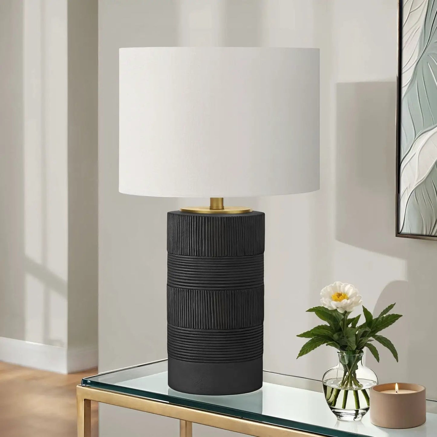 Table lamp black resin base, white shade, contemporary Unique Piece Furniture on Tampa Home & Garden Store